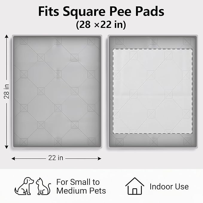 ondware Dog Pee Pad Holder, Silicone Potty Tray for Dogs, 28 x 22 in, Gray | Thick silicone, raised leakproof edge, fits most standard pee pads, easy-clean waterproof mat, roll-up portable design