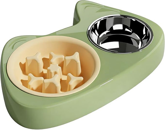 4 in 1 Slow Feeder Dog Bowls, Anti-Choking Dog Bowl Set with Non-Slip Silicone Mat, Slow Feeder Bowl, Stainless Steel Water Bowl, Standard Bowl for Small Medium Dogs Cats Puppies