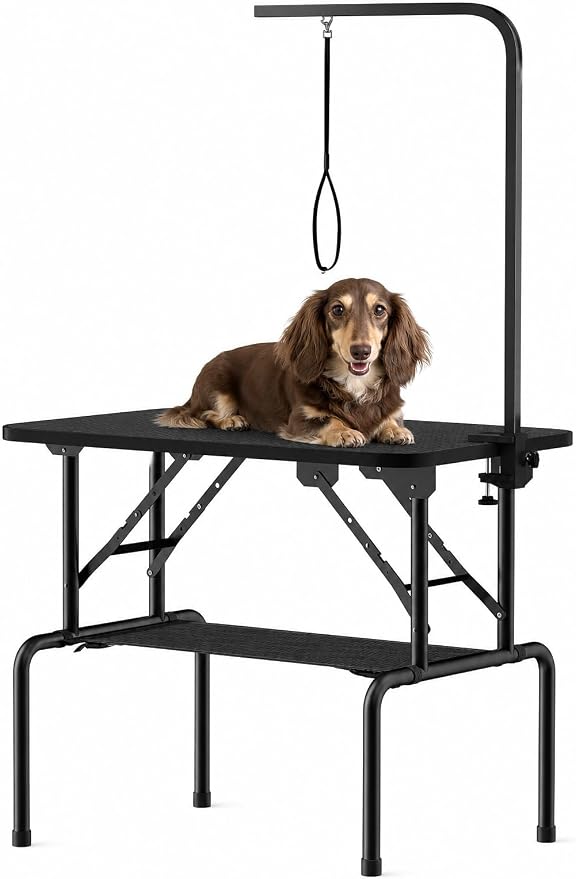 32 Inch Foldable Dog Grooming Table with Adjustable Arm, Nooses & Storage Basket - Non-Slip Pet Grooming Station for Dogs & Cats - Supports Up to 300 lbs (32 inches)