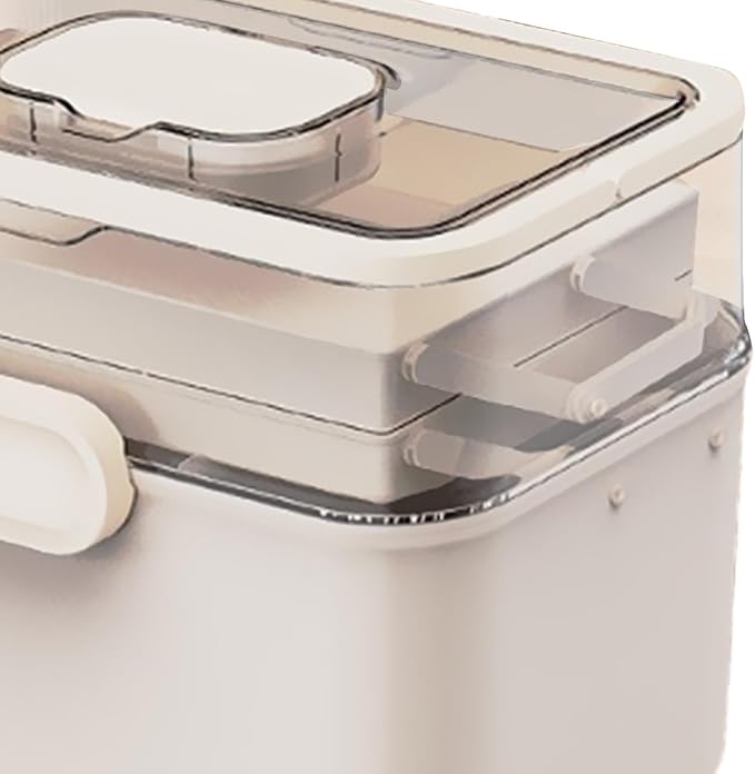 Portable Medicine Box Multi Layer Organizer, 11.2x6.7x8.3 inch, White PP & PET Material for Bathroom Office Travel