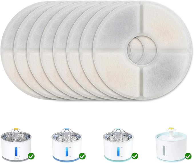 Wonder Creature Cat Water Fountain Filter Replacement, 6/8/12/16/8+4 Pack, Round Carbon Filters for 81oz/2.4L Stainless Steel Top Automatic Pet Fountain (8 Pack)