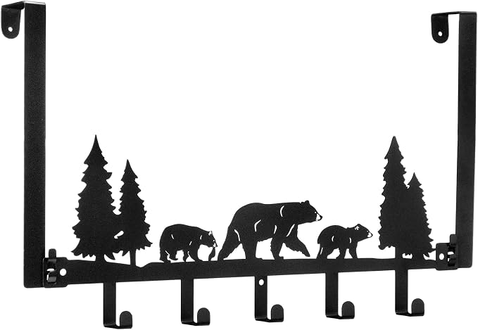AceOrbit Cabin Bear Over The Door Hooks Hanger 5 Hooks Rustic Decor | for Bedroom Bathroom, Organizes Towels Hats Clothes, Farmhouse Decor, Over the Door for Kids