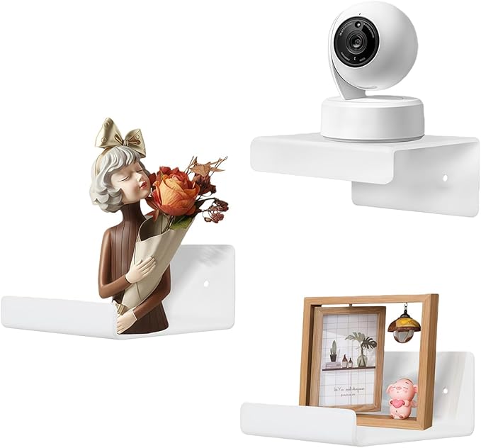 Pack of 3 Wall Mount Shelves for Security Cameras Remote Controls Modern Organization Living Room Bathroom Storage