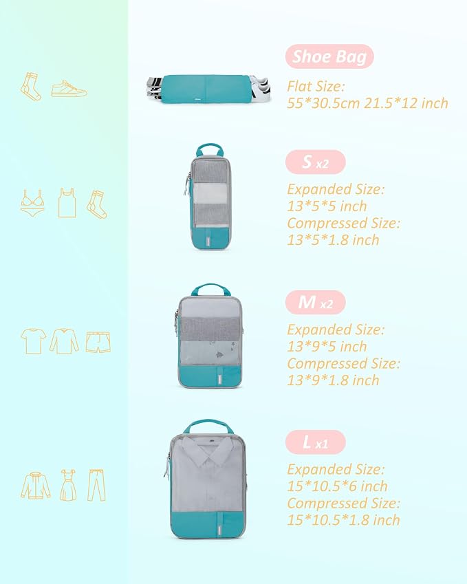 BAGSMART Compression Packing Cubes for Travel Essentials | 14 Set /6 Set /4 Set/2 Set, Lightweight, Durable