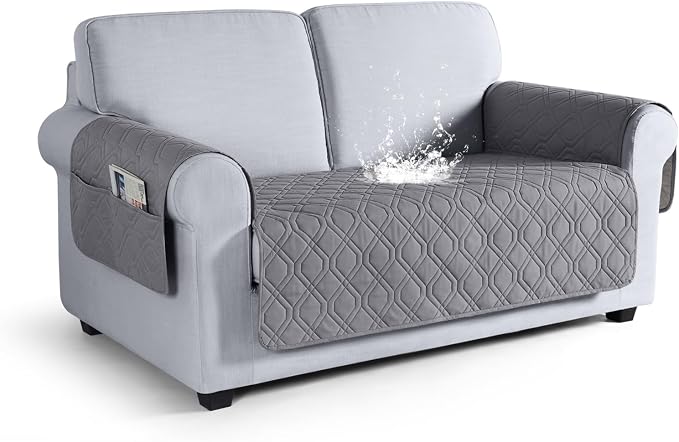 VANSOFY Waterproof Loveseat Couch Cover for Pets, Light Gray, 47.2" | Non-Slip, Washable, Utility Pockets, Pet Friendly, Furniture Protector Slipcover for 2 Cushion Couch