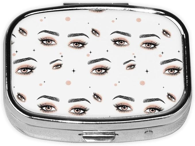Stainless Steel Pill Box Jewelry-Sized Medicine Organizer Moisture-Proof Outdoor Adventure Gear, Gold Glitter Eyeshadow Beautiful Eyes Eyelash Black Lashes