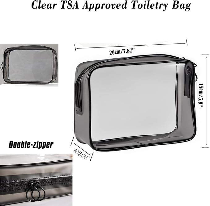 Clear Travel Toiletry Bag TSA Approved Toiletry Cosmetic Bags Men Women & Travel Bottles set for Toiletries TSA Approved Travel Bottle 3.4 oz Leak Proof Refillable & Travel Containers for Toiletries