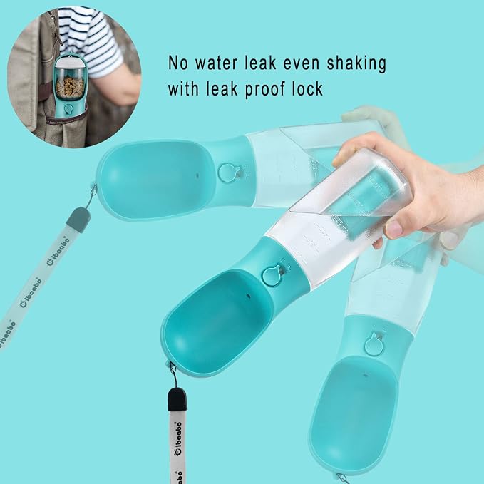 Cibaabo Dog Water Bottle with Food Container & Poop Bag Holder & Filter | Feeding & Hydration & Waste All in One | Travel Puppy Water Bowl | Portable Pet Dispenser | Dog Gifts | for Walking Beach