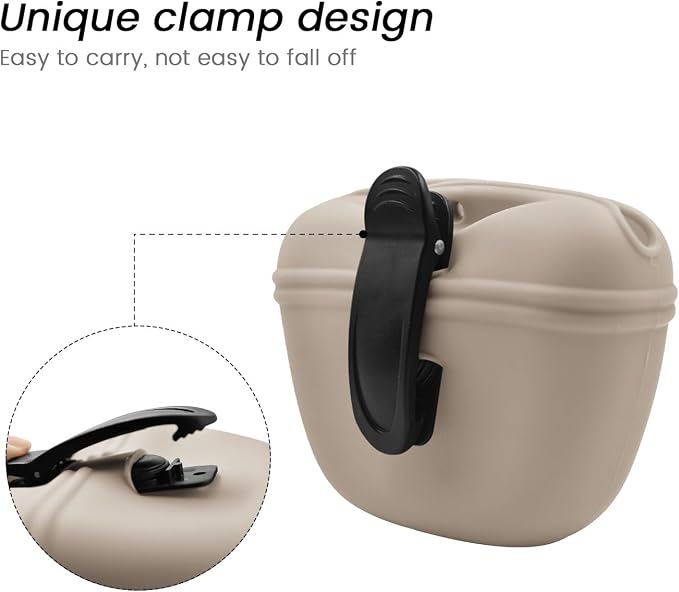AUDWUD Silicone Dog Treat Pouch with Clicker Magnetic Closure Secure Clip | Upgraded clip keeps your treat pouch secure during training.Magnetic closure allows fast one hand access.Includes dog click