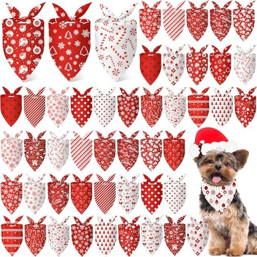 Abbylike 50 Pcs Valentines Day Dog Bandanas Bulk Red and White Polka Dots Stripes Bandanas for Dogs Triangle Kerchief Bibs Scarf for Pet Romantic Costume Photo Props Accessories(19.7 x 13.8 x 13.8)