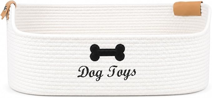 Dog toy basket storage large dog box pet bed great for collecting pet toys, blankets, leashes, clothing in living room playroom closet - Beige
