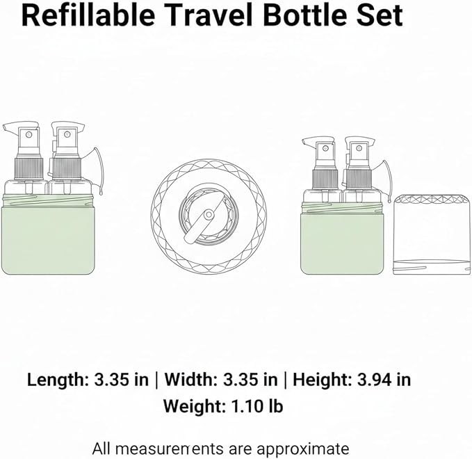 4-Piece Refillable Travel Bottle Set, 1.7 oz PET Spray & Pump Dispensers for Toiletries, Green