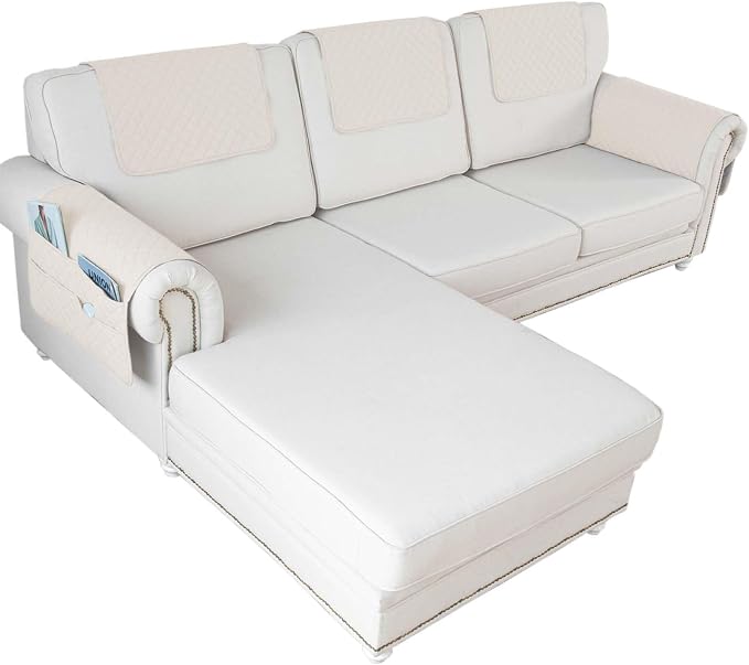 Large Polyester Armrest and Headrest Covers with 2 Pockets | Soft, smooth polyester resists daily wear nonslip silicone backing helps shield recliners and sofas from pet scratches