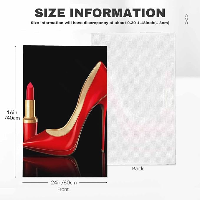Modern Fashion Women Waffle Kitchen Dish Cloths Black Red High Heels Big Red Shoe Lipstick Ultra Soft Absorbent Quick Drying Dish Towels 16 X 24 Inches Set of 2