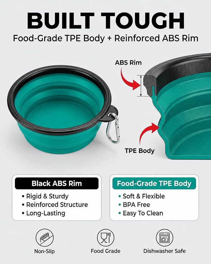 Rest-Eazzzy Collapsible Dog Bowls, 2 Pack Sturdy Portable Dog Water Bowls | Wear-Resistant TPE, Anti-Dust Foldable Travel Dog & Cat Bowls for Camping Walking Hiking with Carabiners