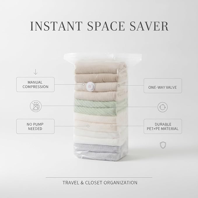 1 Pack Manual Compression Storage Bag, Space Saver with One-Way Valve for Travel and Closet Organization, Durable PET PE Material