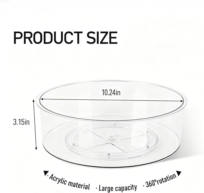 Medicine Bottle Organizer, Medicine Organizer for Cabinet, 10.24" Diameter, Transparent Lazy Susan Medicine Cabinet Organizer for Supplement Vitamin Pill Bottle Storage
