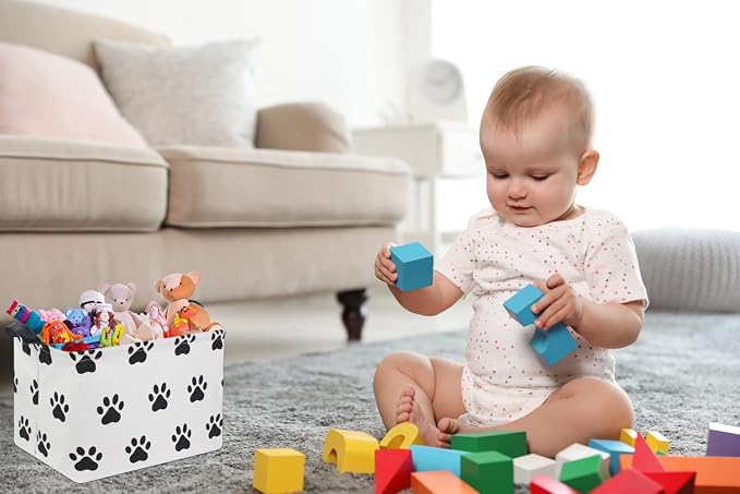 Dog toy Basket Dog Toy Bin Cute Toy Storage Basket Organizer Box Kids Gift Basket Empty Rectangular Room Decor for Home(Paw)