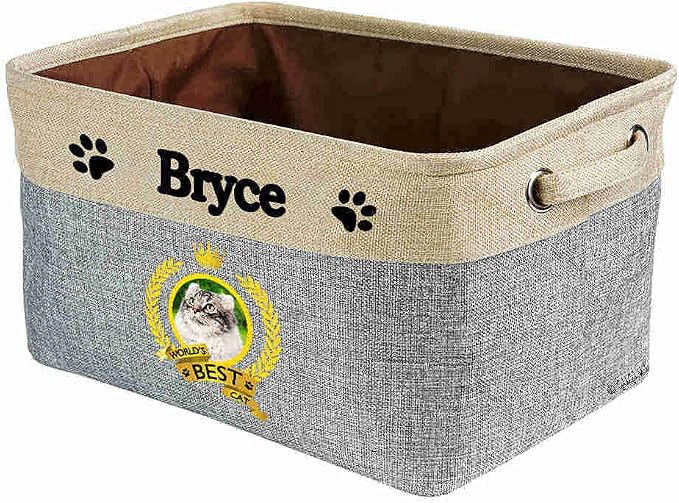 Custom Name Collapsible Dog Toy Storage Basket Bin World's Best Cat Lovely Siberian Cat Foldable Pet Toy Box Closet Shelf Baskets Organizer for Bedroom Home Dog Cat with Handles Gray