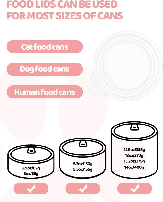 5 PCS Cat Food Can Covers Lids Set, Silicone Pet Food Can Lids with Multi-Function Cat Food Spoon and Opener, Cat Bar Squeezer, Stainless Steel Wet Food Spoon for Cats and Dogs (Pink) (White)