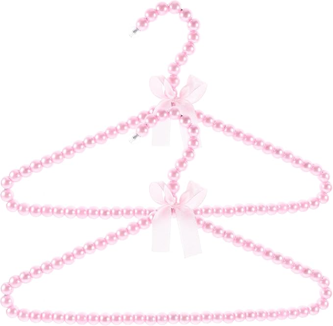 MAGICLULU 2 Pack Beaded Hangers for Kids, 11.8 x 7.5 Inch Pink Plastic Baby Clothes Hangers with Bow, Non Slip Toddler Nursery Closet Organizer for Girl Dress, Dog Pet Apparel