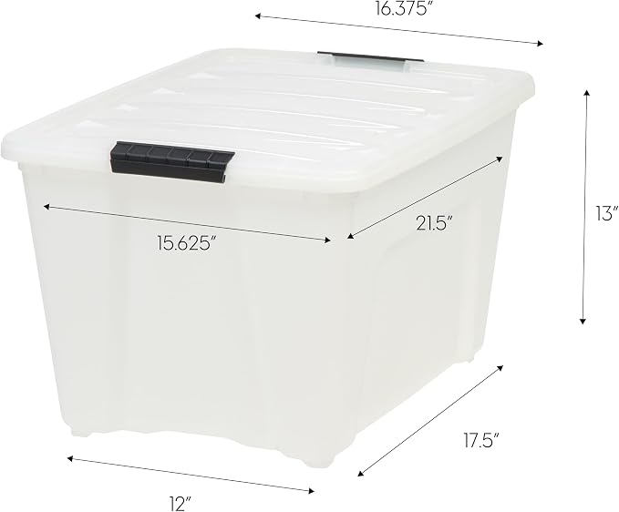 IRIS USA 6-Pack 54 Quart Storage Bins with Lids, Pearl | Conceals stored items for a clean look, Nestable design saves space between uses