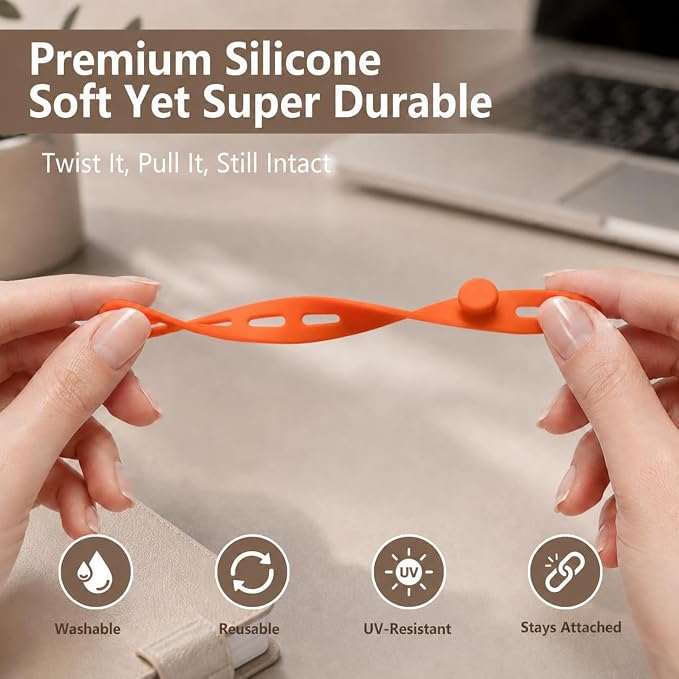 20-Pack Reusable Silicone Wire Ties Cord Organizer (Bright Colors) | Flexible Food-Grade Silicone Cable Organizers for Charging Cords, Reusable Elastic Straps for Desk, Home&Travel Organization