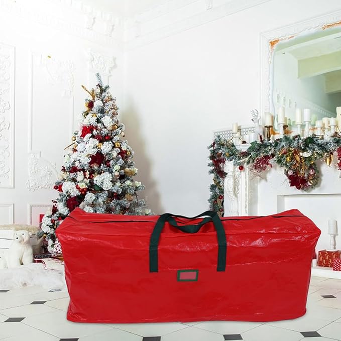Christmas Tree Storage Bag Non-woven Fabric and Pet Material Large Capacity with Handles, Red Moisture Resistant and Keeps Trees Clean and Dry, for Holiday Decoration Storage