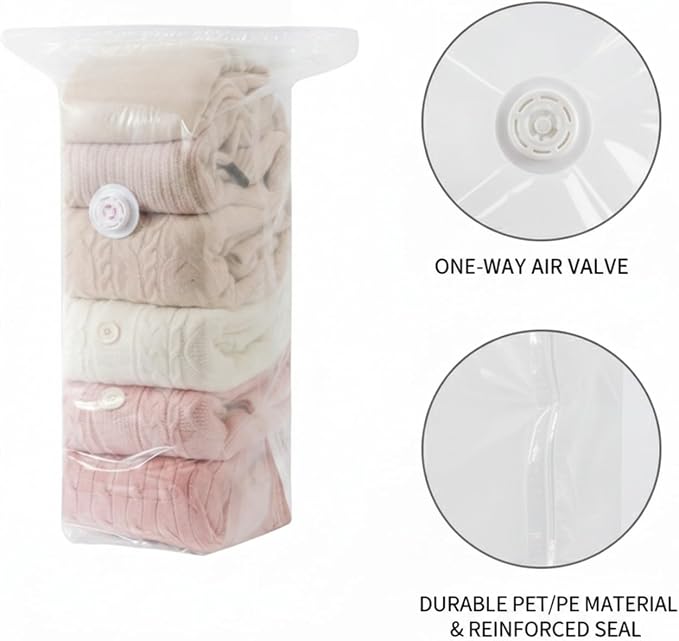 1 Pack Manual Compression Storage Bag, Space Saver with One-Way Valve for Travel and Closet Organization, Durable PET PE Material