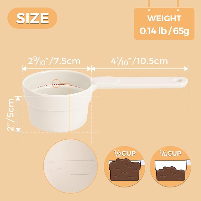 ComSaf Dog Food Scoop 1/2 Cup, Pet Food Measuring Cup for Dogs and Cats | Pet Food Scooper, Half-Cup Portion Measure, Long Handle, Dry Kibble, Multi-Pet Feed Portions, Dishwasher Safe