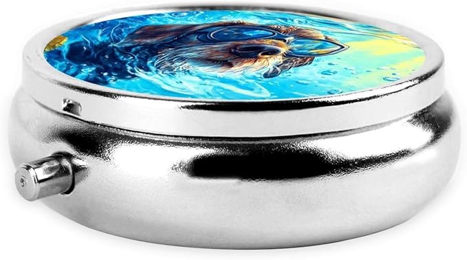 German Wirehaired Pointer Dog Portable Pill Organizer | 3 Compartment, With Mirror, For Men Women, For Daily Supplements, Vitamins, Fish Oil, Jewelry, Candy, Travel