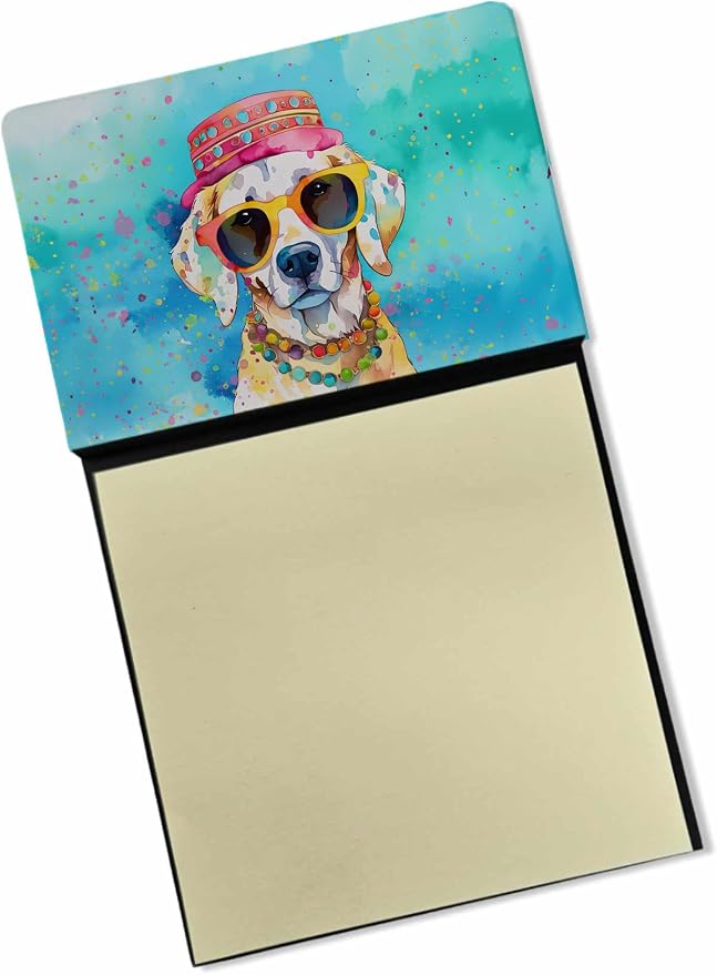 Caroline's Treasures Hippie Dawg Sticky Note Holder Refillable Dispenser Self-Sticky Note Pads, Memo Pads Blank Desk Accessories
