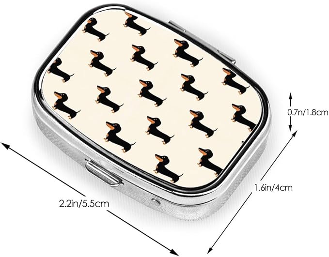 2 Compartments Travel Pill Organizer Daily Pill Case Wiener Dog Doxie Dachshund Weiner Dog Pet Dogs Small Pill Box for Pocket Purse Portable Pill Container Medicine Vitamin Organizer