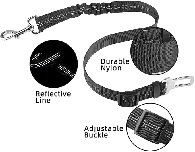 1 Piece Dog Car Seatbelt for VW Caddy 5/V 2020-2024 2025 | Durable pet restraint with elastic bungee buffer ensures safe canine travel preventing sudden stop road injuries
