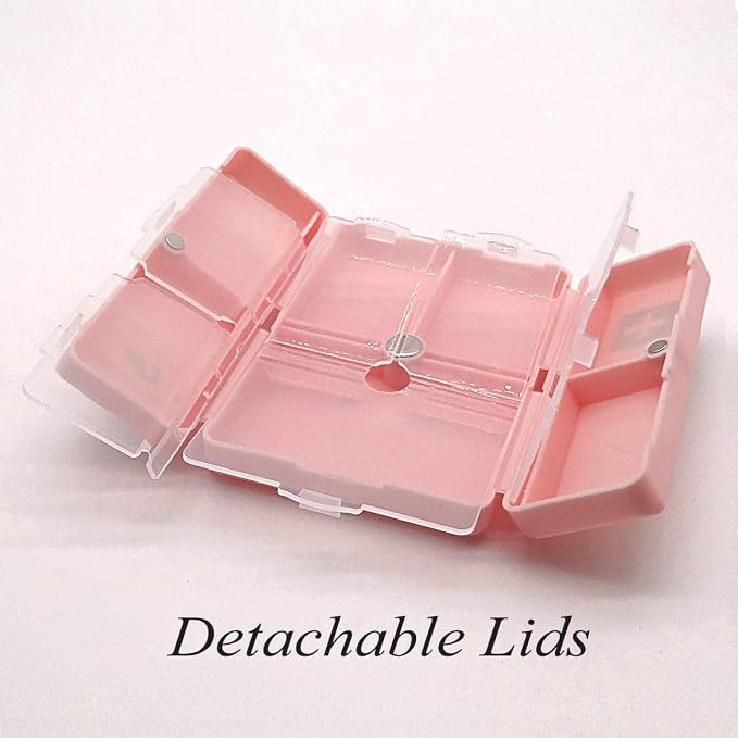 Daily Magnetic Pill Box Organizer 7 Tray Travel Size Medicine Case | Cute Small Pocket Pill Dispenser Container Capsule Reminder Tracker for Medication, Fish Oil, Supplement, Tablets, Pink