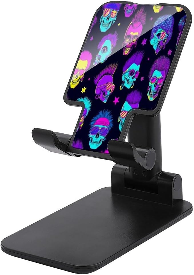 Desktop Foldable Cool Goth Rock Skull Smartphone Stand | Height Angle Adjustable, Cell Phone Holder, with Anti Slip Base, Travel Office
