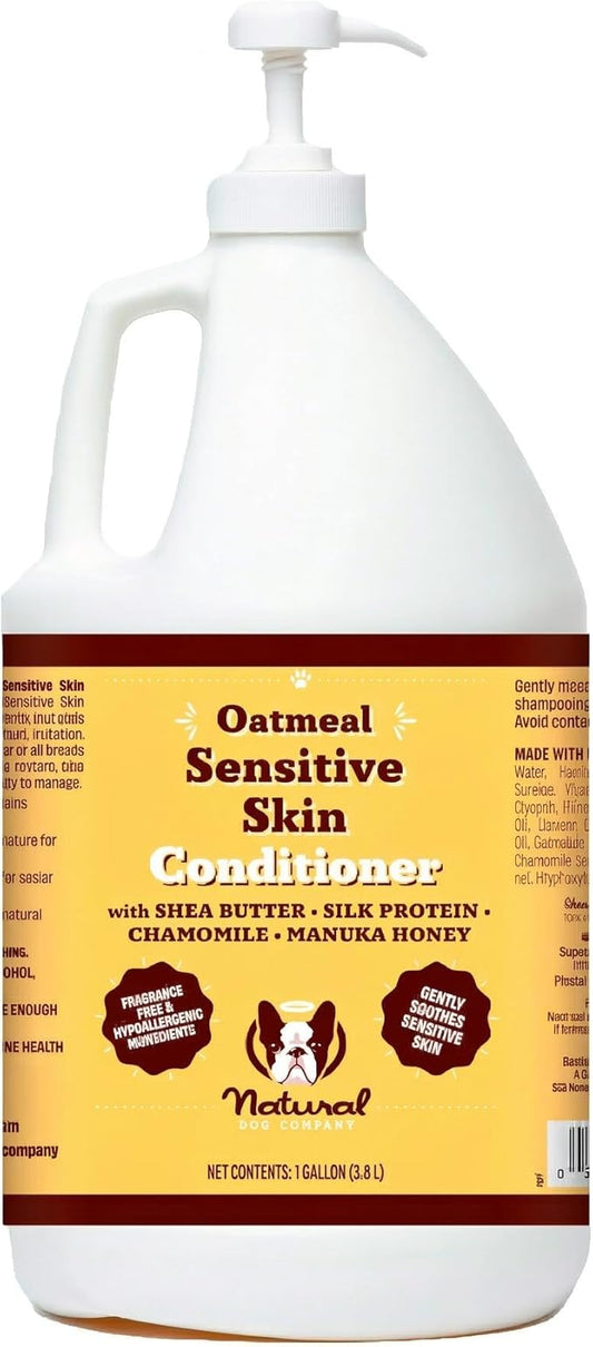 Natural Dog Company Sensitive Skin Dog Conditioner – Oatmeal Moisturizing for Sensitive & Itchy Skin, Detangling Grooming Formula for Long Haired Dogs, with Manuka Honey & Chamimile, 128 oz