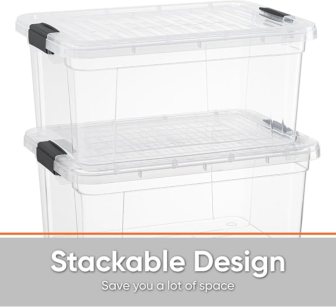 Superio 11 Quart Clear Plastic Storage Boxes with Lids, Stackable Organizer Containers, BPA-Free Storage Bins for Home, Office, School & Dorm, 6 Pack