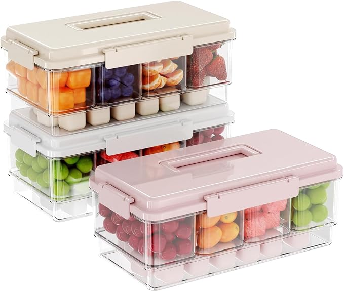 3Pack Ice Chilled Condiment Caddy with 4 Removable Containers Taco Ingredient Server with Lid Cooled Garnish Caddy Tray for Taco Mimosa Bar Sauce Fruits&Veggies Mix