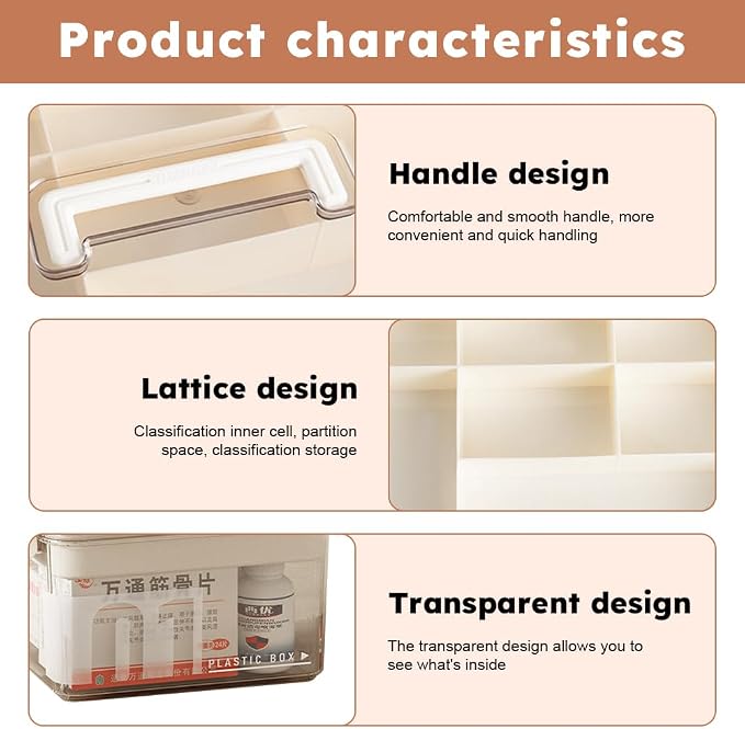 Medicine Storage Box with Handles, Clear Plastic Medicine Storage Organizer & First Aid Box, Multipurpose Medical Supply Organizer with Removable Tray for Home, Office & Travel(Clear)