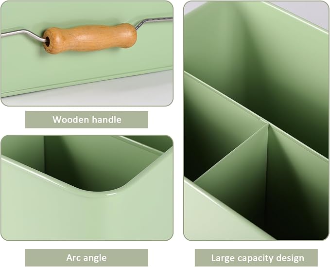Garden Tool Organizer, Metal Tool Caddy with 3 Compartments, Portable Garden Tool Basket with Handle, Gardening Tool Kit Holder Empty, Garden Tool Storage for Indoor and Outdoor Use - Green