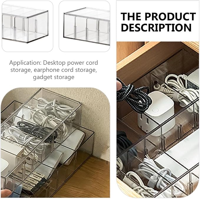 KOMBIUDA Natural Pet Material Data Cable Storage Box Easy to Use Portable Capacity Cord Cover Cable Management Box Caddy Organizer Case Bathroom Storage Organizer