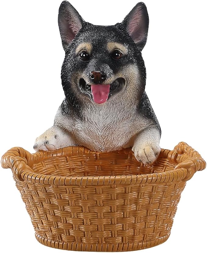 Black Shiba Inu Candy Bowl, Resin Dog Figurine Key Bowl for Entryway Table, Desktop Storage Basket Organizer for Desk, Unique Frenchie Lover Gift