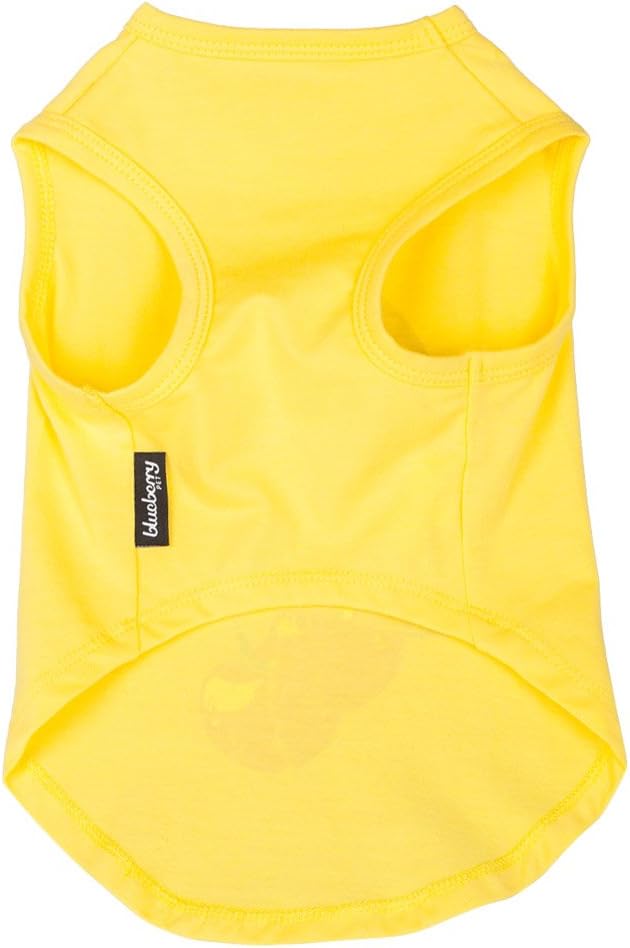 Blueberry Pet Cherry Soda Candy Cotton Dog Tank Top T Shirt in Sunshine Yellow, Back Length 14", Pack of 1 Clothes for Dogs