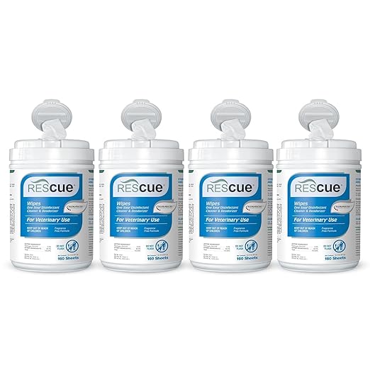 REScue One-Step Disinfectant Cleaner & Deodorizer Wipes for Vet Use – Cleaner for Kennels, Litter Boxes, Vet Offices, Pet Grooming Surfaces, Pet Items – Wipes Canister, 160-Count (4 Pack)