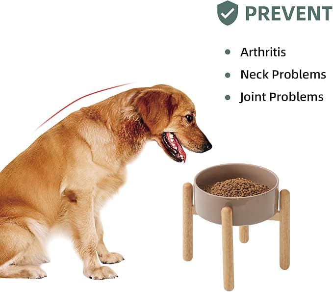 Havniva Ceramic Dog Bowls Elevated, Raised Dog Food Bowl for Large Dogs | 8.3” Elevated Dog Bowls, Non-Slip Wood Stand, Dog Food and Water Bowl Set, Dog Feeding Dish, Large Capacity Pet Water Bowl