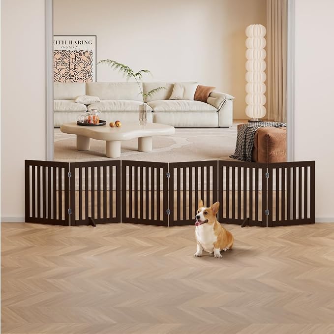 unipaws 120" Extra Wide Pet Gate and Pet Playpen Combination for Dog Cat | 24” Height Free Standing Dog Gate for Doorways, Stairs, Foldable Puppy & Room Divider, Indoor Use