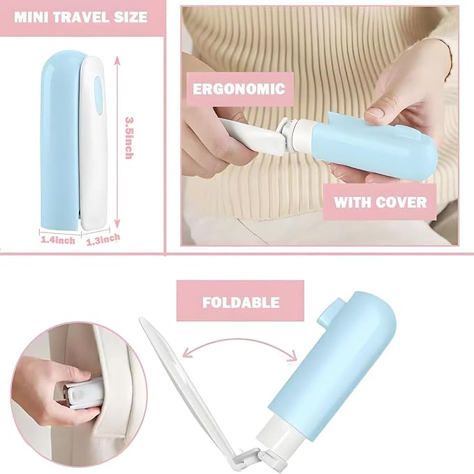 Mini Travel Lint Roller with 300 Sticky Sheets, Compact Portable Pet Hair Remover with Cover for Clothes, Travel, Small Foldable Lint Roller for Purse Car Bag Essentials (Black and Blue)