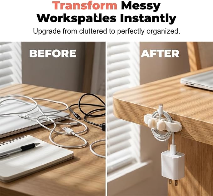 Self-Adhesive Silicone Appliance Cord Organizer Wall Cable Holder，10 | Tangle-Free Design, Universal Wire Clip, Home & Office Use, Fits Thin & Thick Cords, No-Drill Adhesive