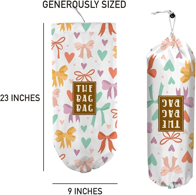 Plastic Bag Holder,Reusable And Washable Grocery Bag organizer,for Home Kitchen Travelling Camping Decor, use 1 Pack, Bow Pattern